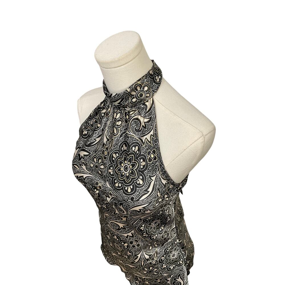 VTG Y2K BCX Metallic Halter Top Floral Brocade Tie Neck Small Fairy Grunge Retro - Picture 2 of 8